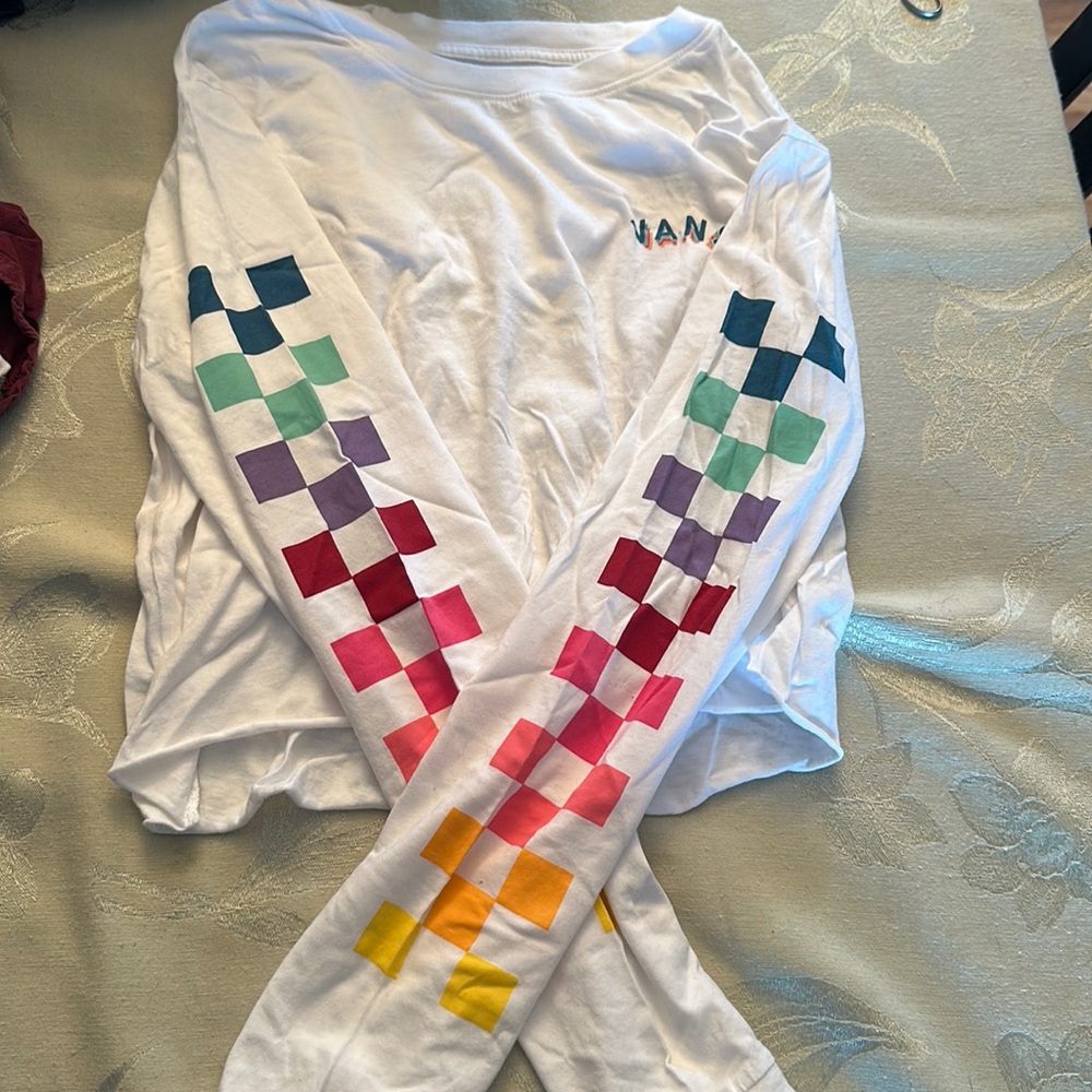 Vans size medium white long sleeve shirt with rainbow design